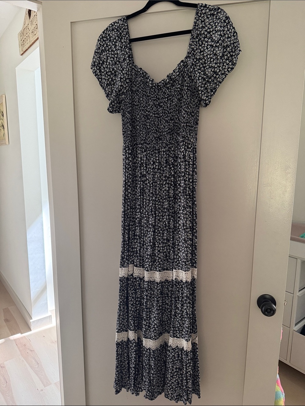 BloomChic Black and White Floral Maxi Dress with Lace Trim